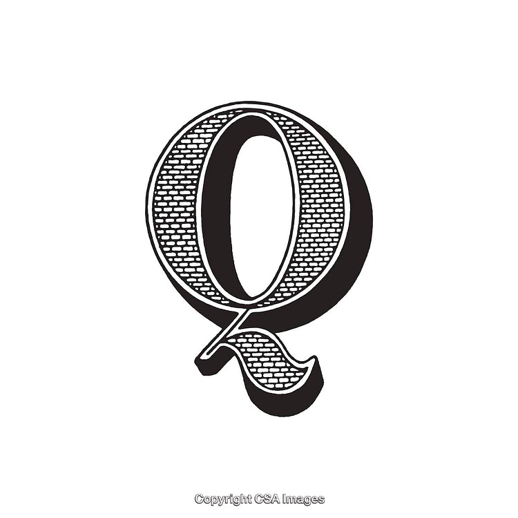 Elegant Engraved Style Illustration of the Letter Q in Monochrome