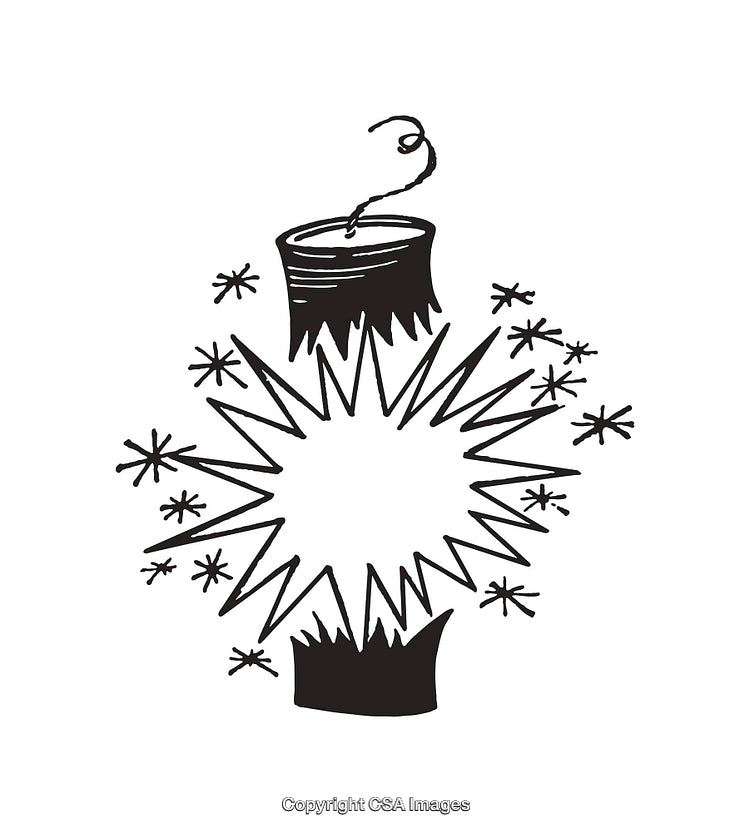 Explosive Black and White Line Art Illustration of a Burst Candle
