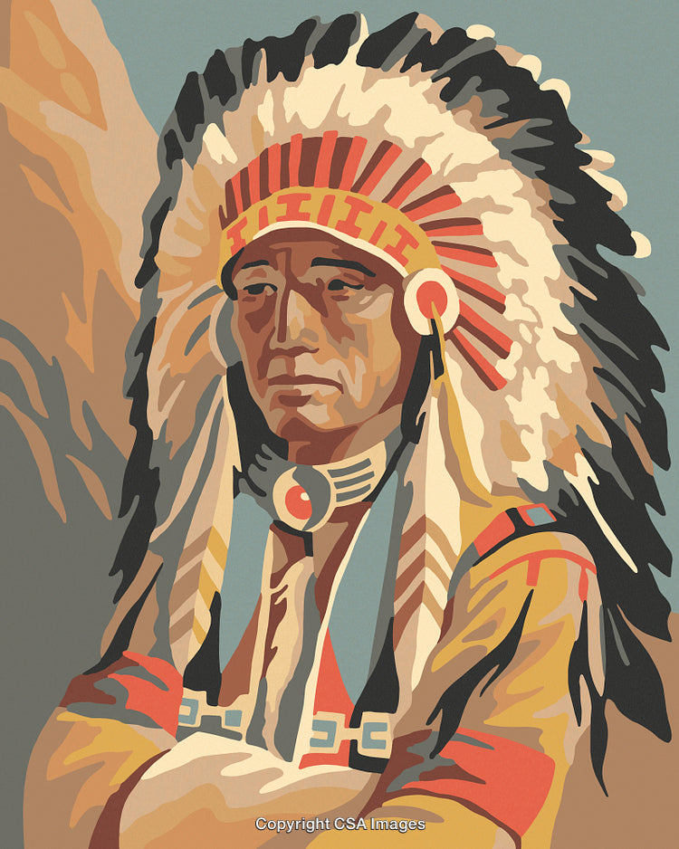 Traditional Paint by Numbers Illustration of a Native American Chief