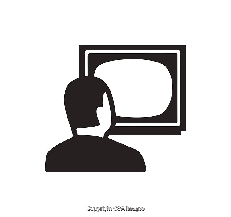 Silhouette of Person Viewing Television Screen in Minimal Black and White Icon