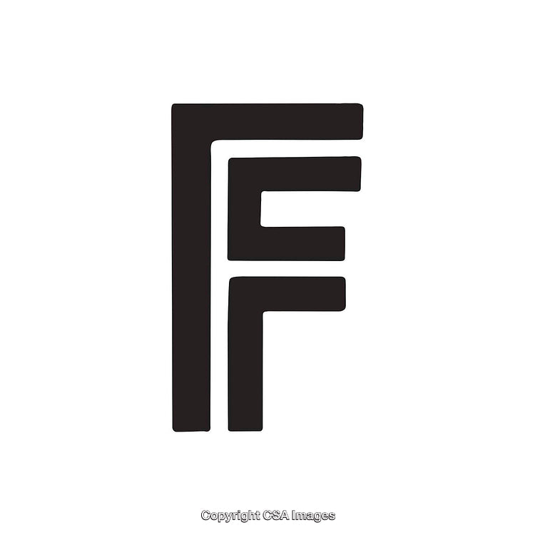 Stylized Letter F in Monochrome Design on White Background