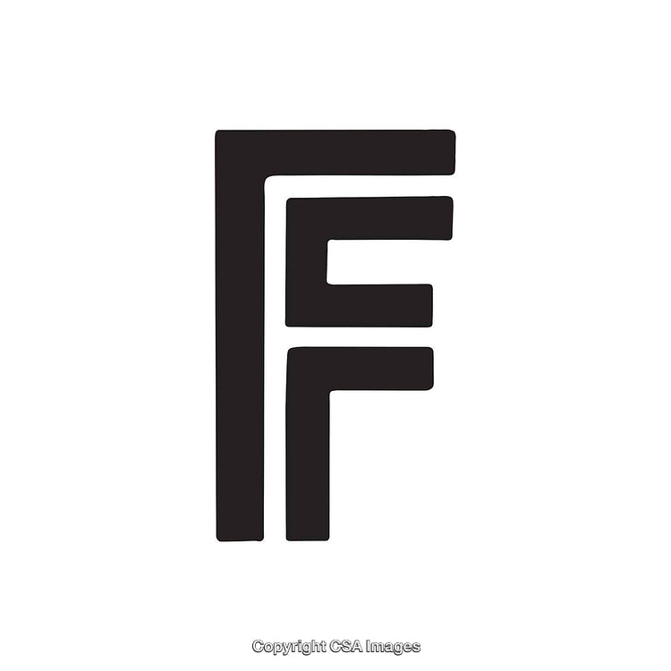 Stylized Letter F in Monochrome Design on White Background