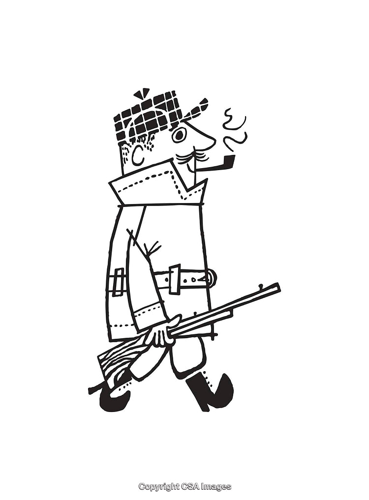 Black And White Line Art Illustration of a Classic Hunting Figure