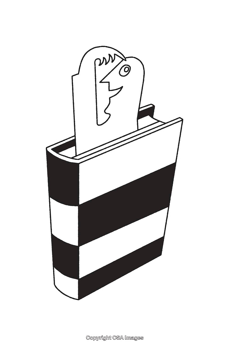 Monochrome Line Art of Book with Creative Face Illustration