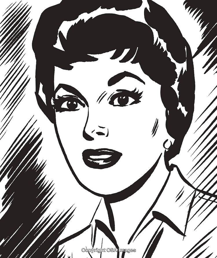 Classic Black and White Comic Style Female Portrait Illustration