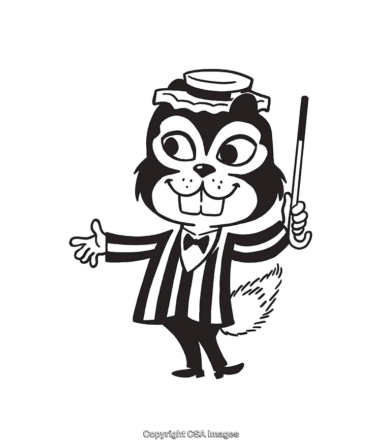 Charming Anthropomorphic Animal in Striped Attire Line Art Illustration
