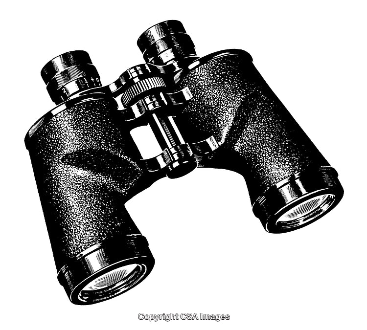 Vintage Engraved Binoculars Illustration in Black and White Artwork