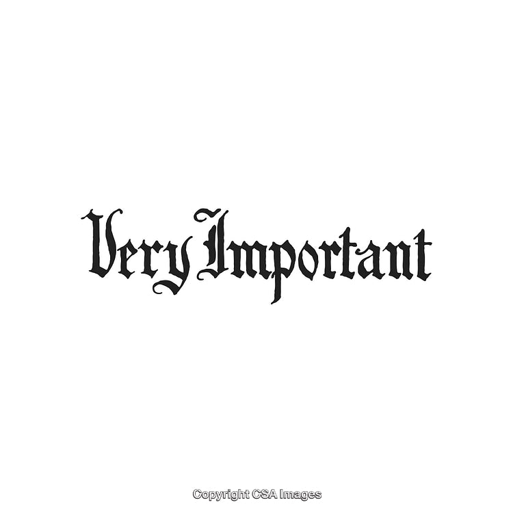 Elegant Blackletter Text Design With 'Very Important' on White Background