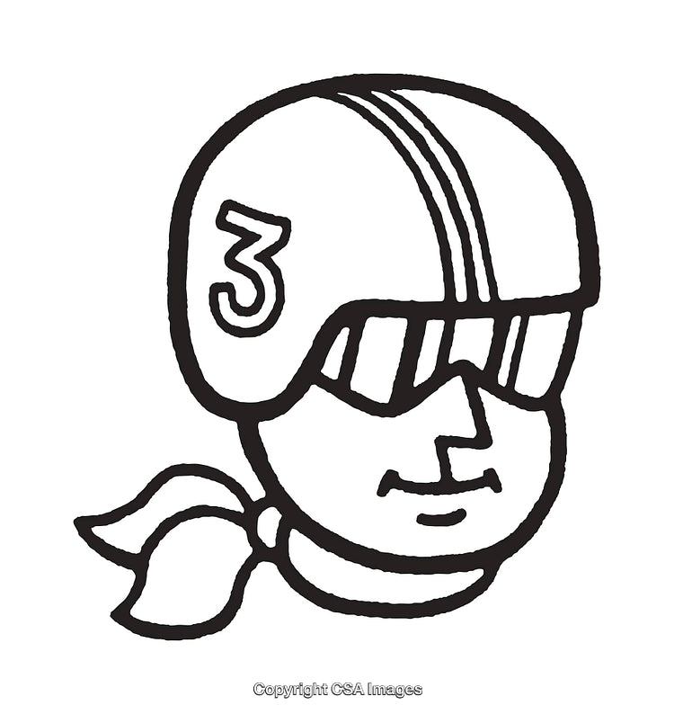 Black and White Line Art of a Biker Helmet with Scarf