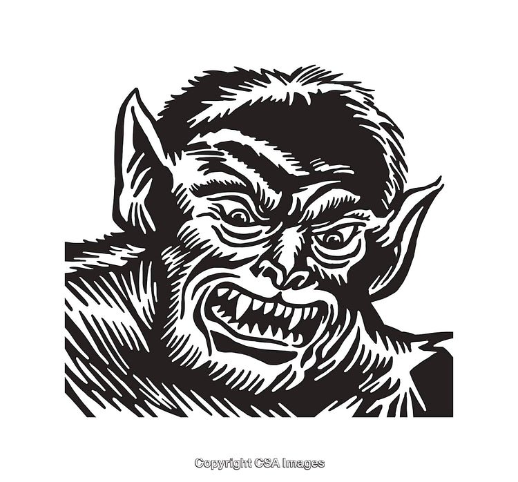 Black and White Line Art Illustration of a Fearsome Creature
