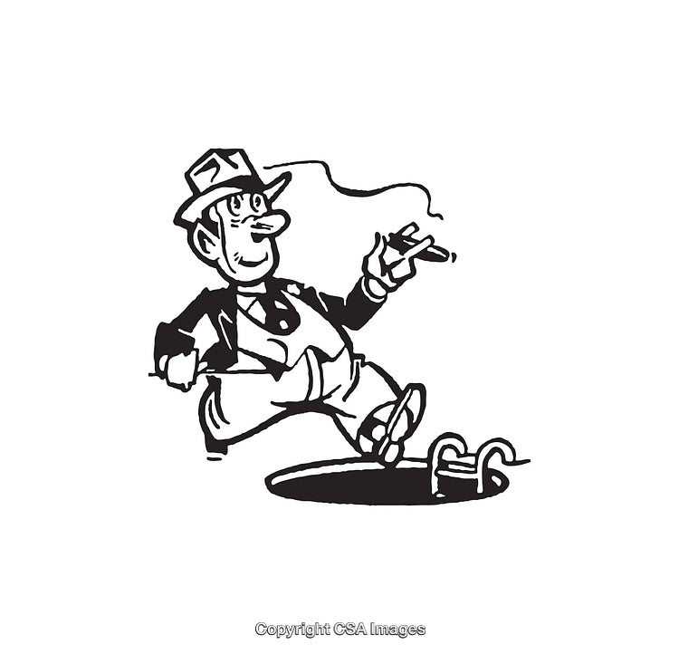 Vintage Line Art Illustration of a Man Smoking a Cigar