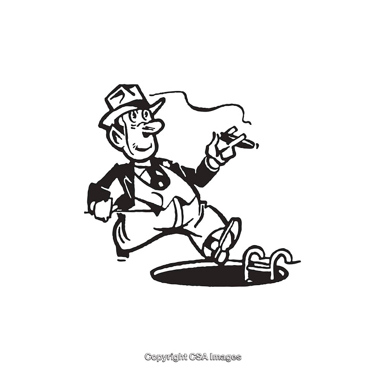 Vintage Line Art Illustration of a Man Smoking a Cigar