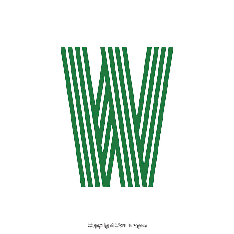 Stylized Green Letter W with Vertical Line Design on White