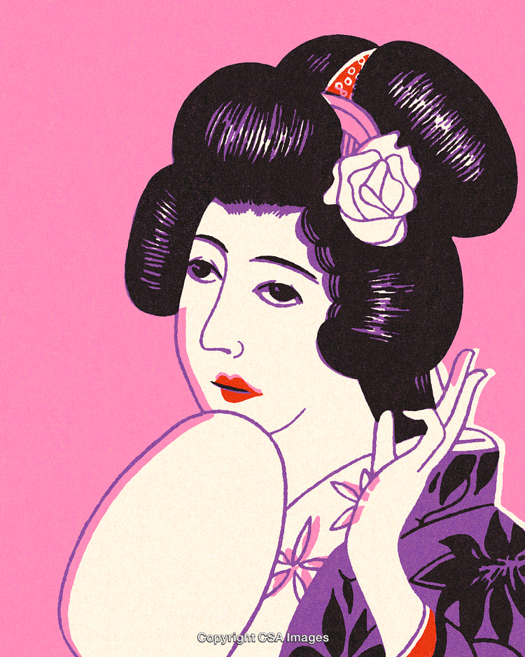 Illustration of a Woman in Traditional Attire with Ornamental Details
