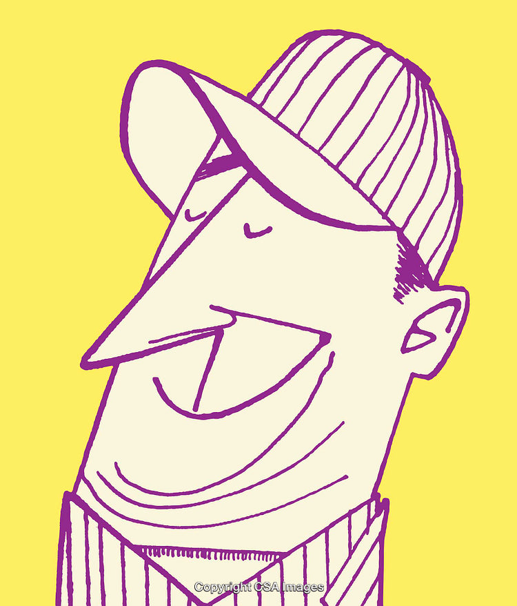 Minimalistic Cartoon Portrait of a Smiling Man in Cap on Bright Background
