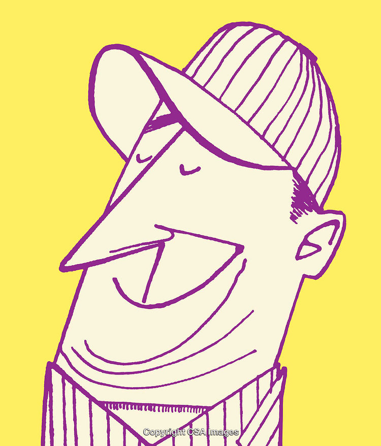 Minimalistic Cartoon Portrait of a Smiling Man in Cap on Bright Background