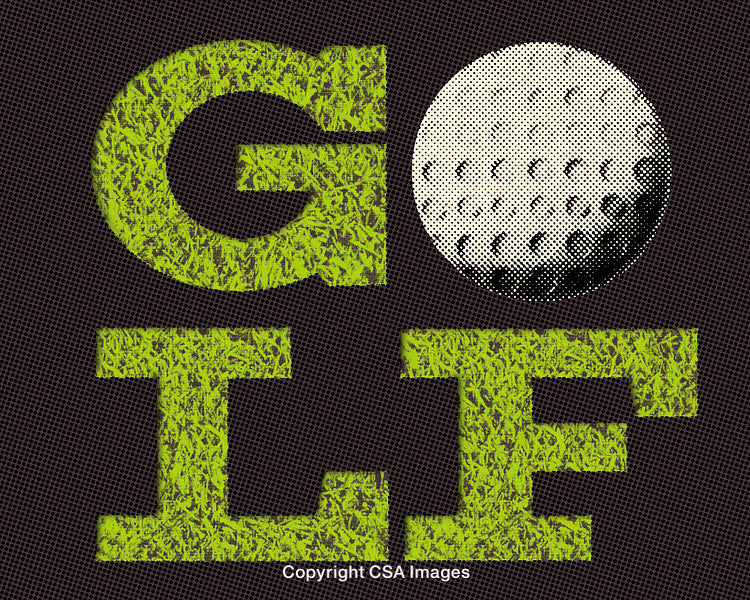 Creative Golf Typography Art with Textured Grass Effect and Golf Ball Illustration
