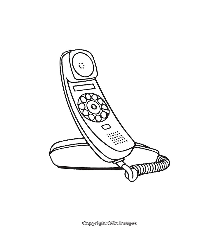 Retro Rotary Dial Phone Line Art Illustration in Black and White
