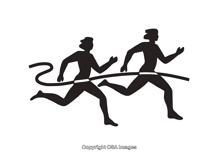 Silhouette Illustration of Runners Crossing a Finish Line
