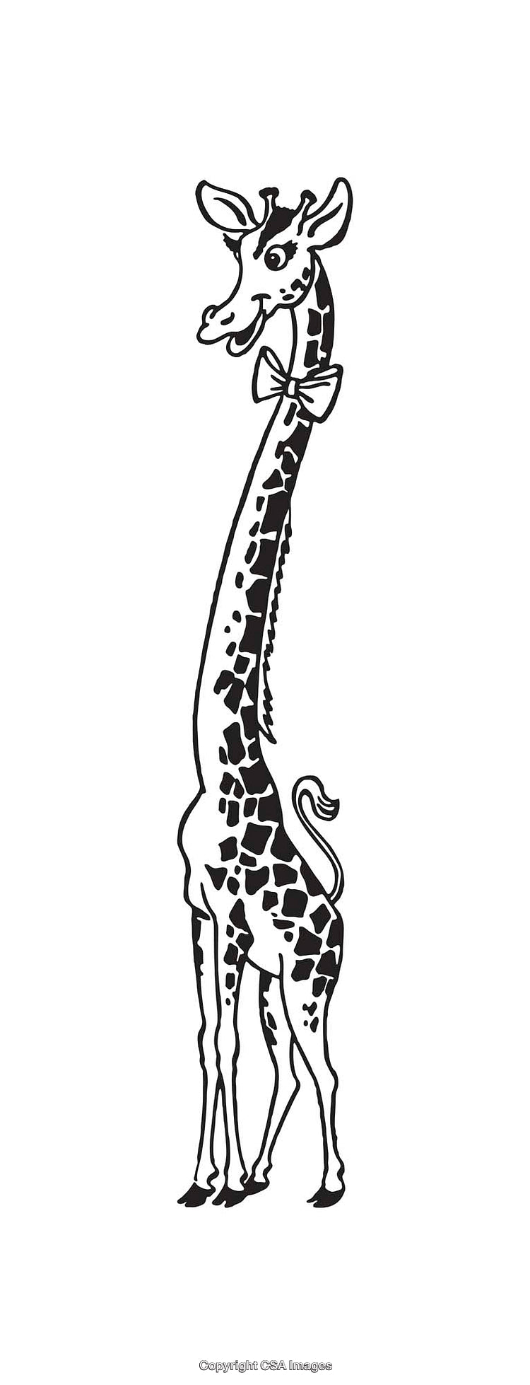 Charming Giraffe in Bow Tie Black and White Line Art Illustration