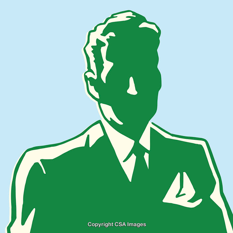 Stylized Businessman Silhouette in Bold Green and Blue Color Scheme