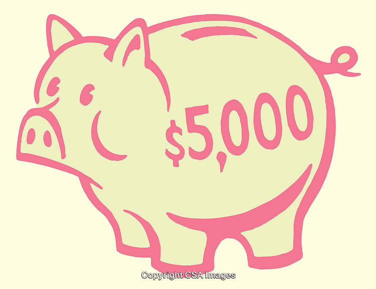 Cartoon Piggy Bank Illustration Displaying Savings of $5,000