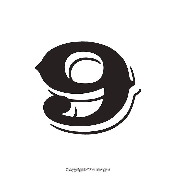 Stylized Graphic Illustration of the Number Nine in Black on White