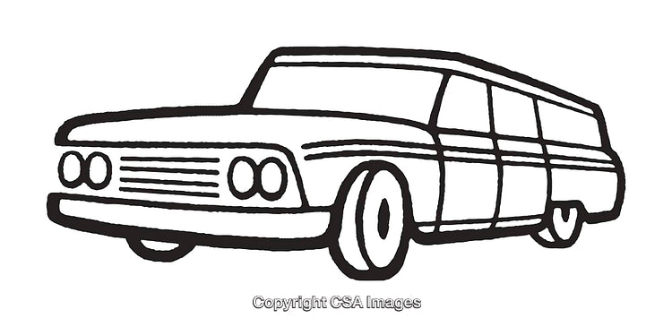 Vintage Station Wagon Illustration in Black and White Line Art