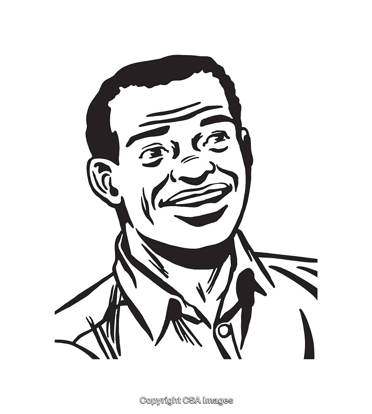 Black and White Line Art of a Smiling Man Illustration