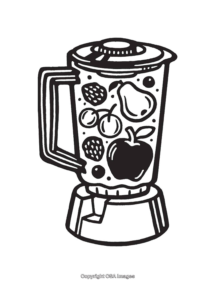 Hand-Drawn Blender Illustration with Fruits Inside