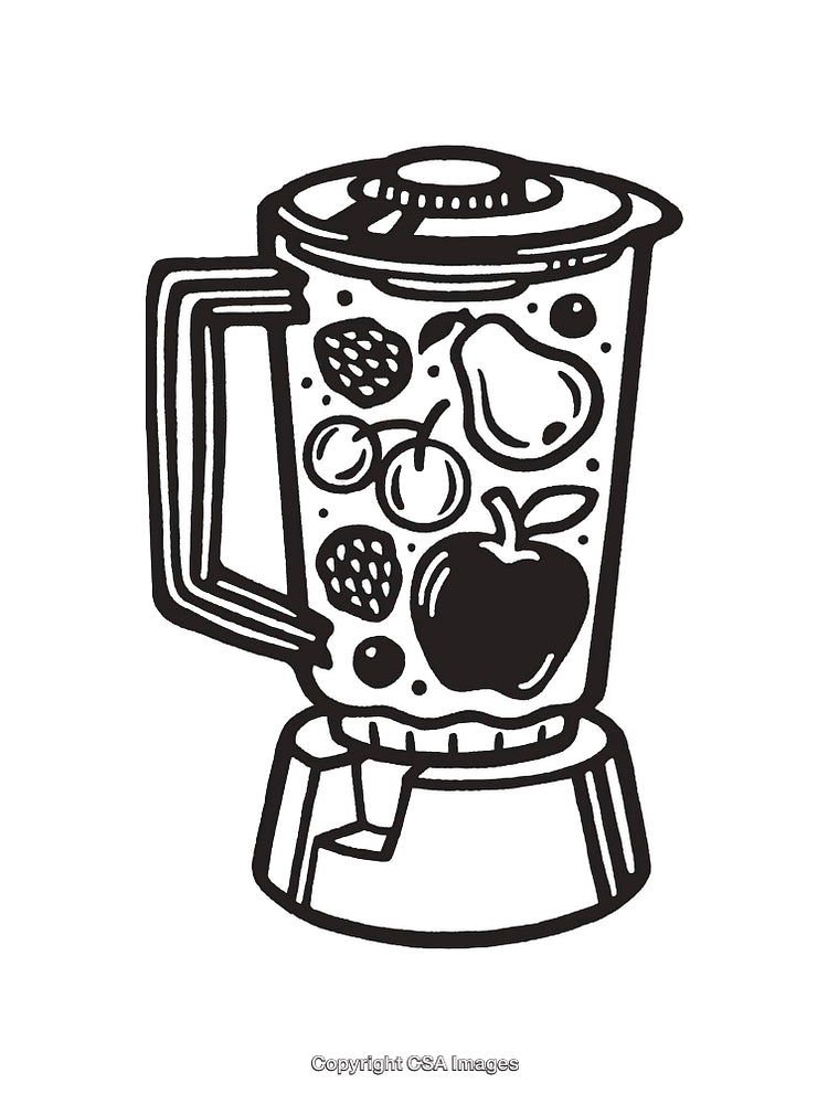 Hand-Drawn Blender Illustration with Fruits Inside