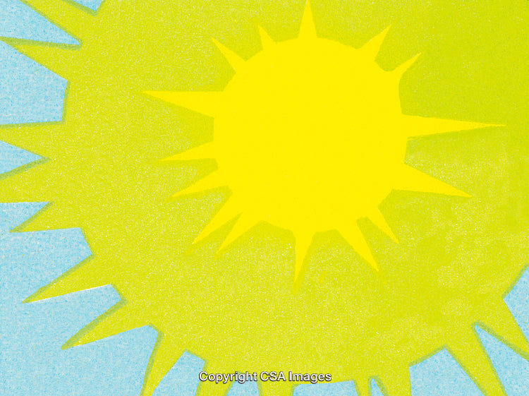 Bright Abstract Illustration Featuring Yellow Sunburst in Blue Sky