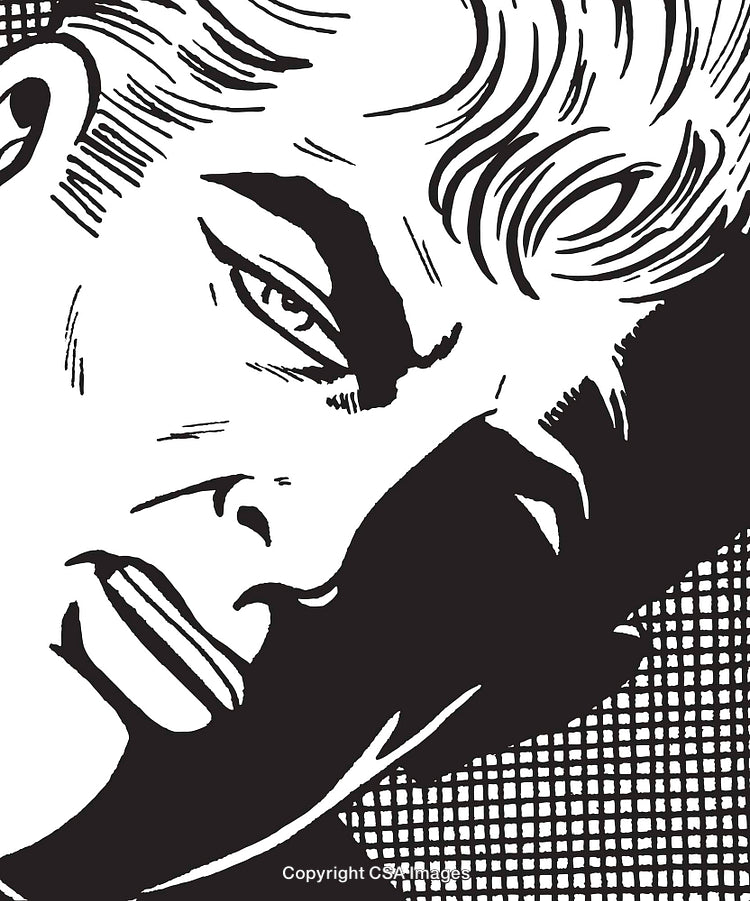 Stylized Black and White Retro Comic Style Male Character Illustration