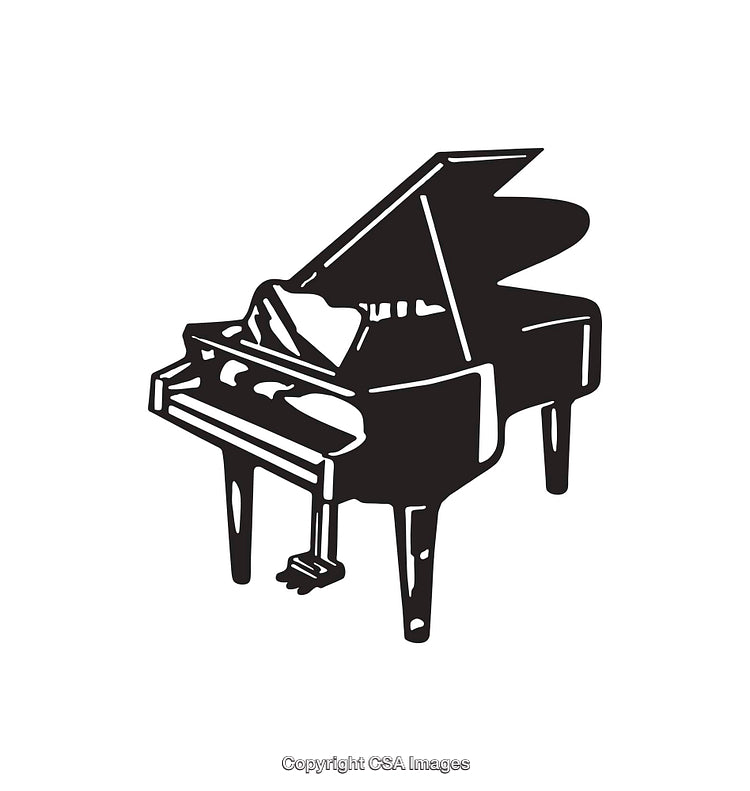 Black and White Line Art Illustration of a Grand Piano