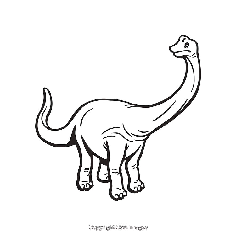 Black and White Dinosaur Illustration of a Sauropod Animal in Line Art