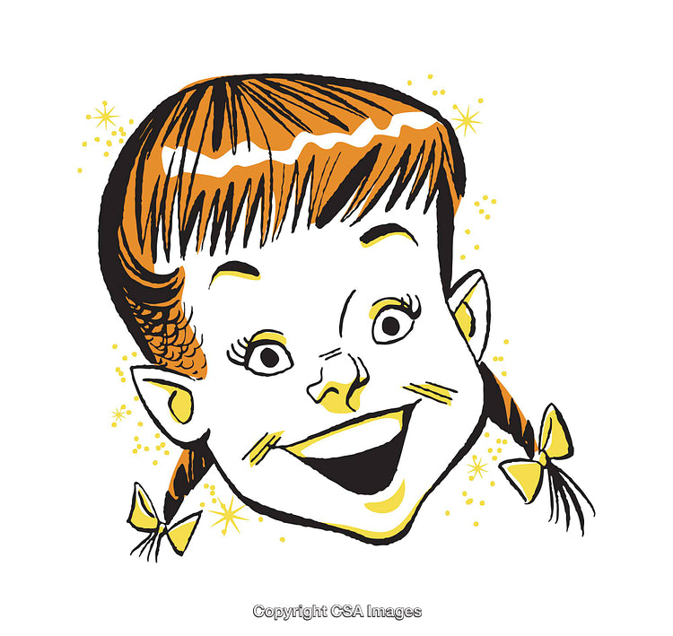 Retro Cartoon Illustration of a Happy Girl with Braided Hair