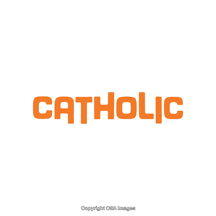 Bold Orange Text Displaying the Word Catholic on White Background