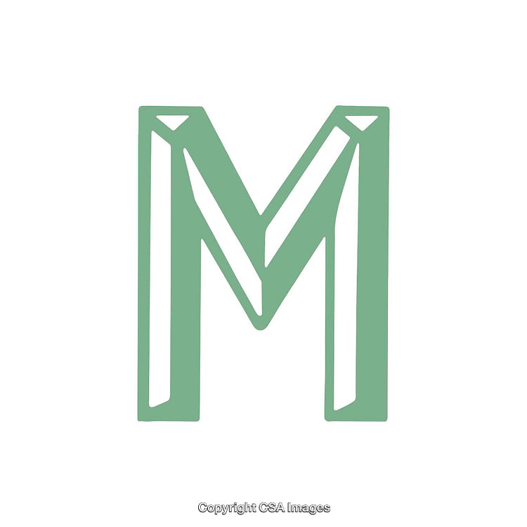Stylized Green Letter M in Geometric Design on White Background