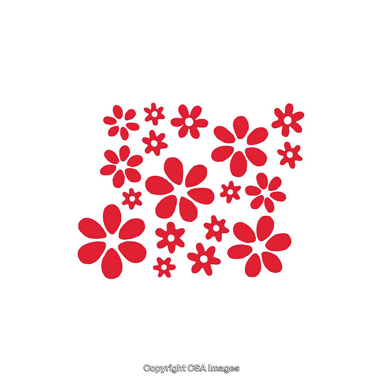 Red Floral Pattern Featuring Various Flower Shapes in a Dingbat Style