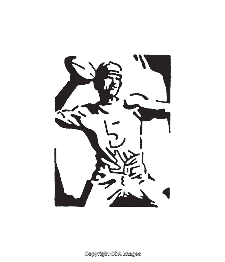 Black and White Line Art of a Dynamic Active Figure