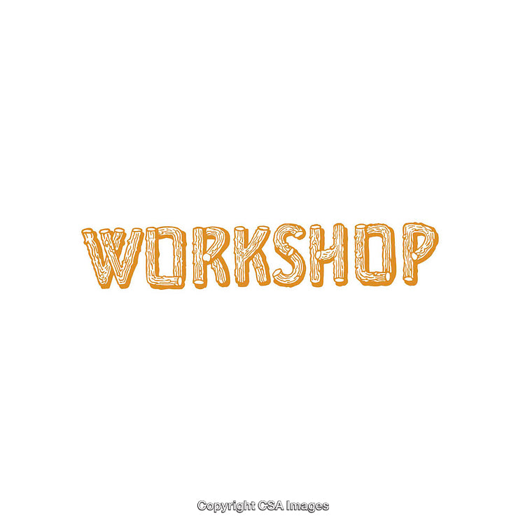 Abstract Word Artwork Depicting 'Workshop' in Orange Outline Design