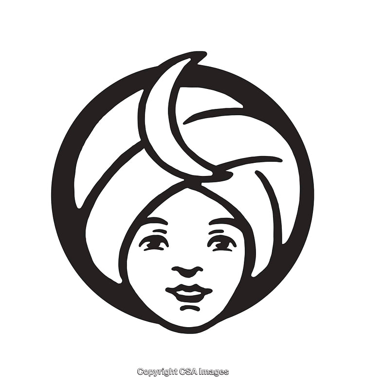 Black and White Line Art of a Woman with Turban Design