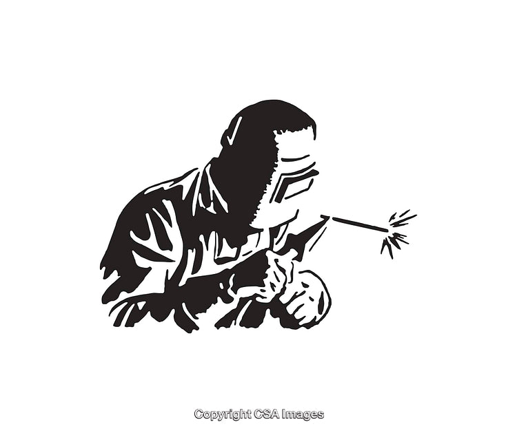 Black and White Welding Art Depicting Tradesperson at Work