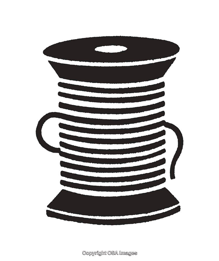 Minimalist Black and White Icon of a Sewing Thread Spool