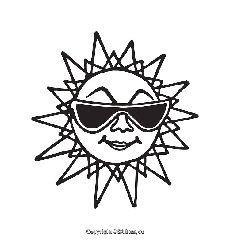 Stylish Sun Wearing Sunglasses as Black and White Line Art Illustration