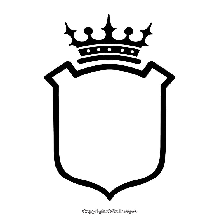Black Outline of a Royal Shield with Crown Symbol Above