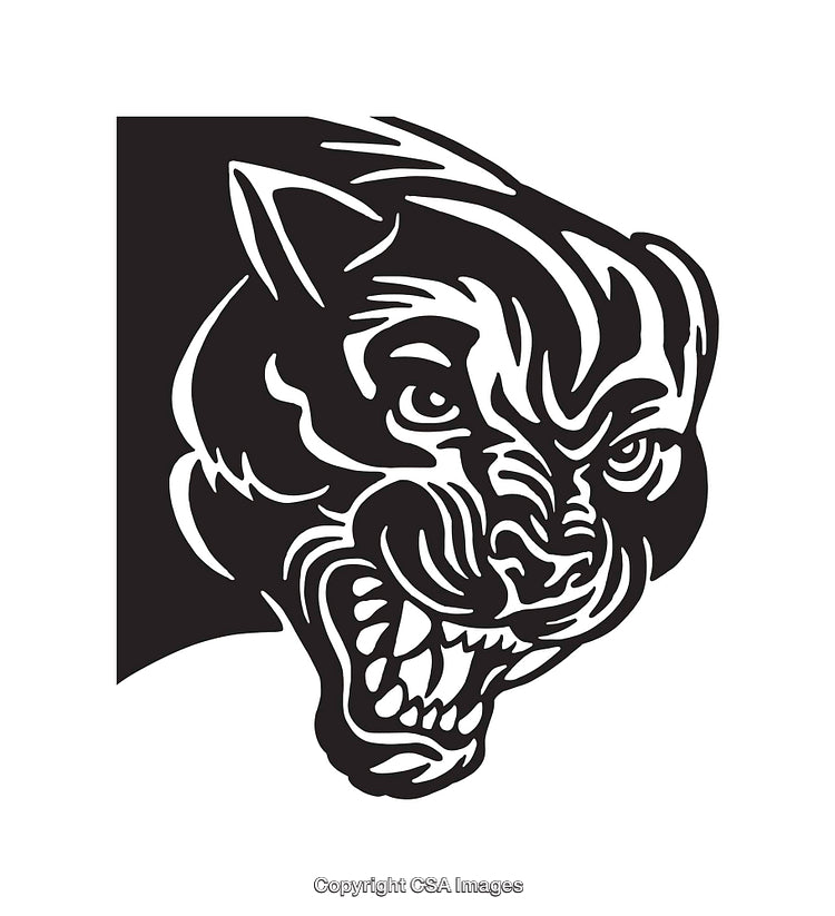 Fierce Black and White Line Art Illustration of a Panther Face