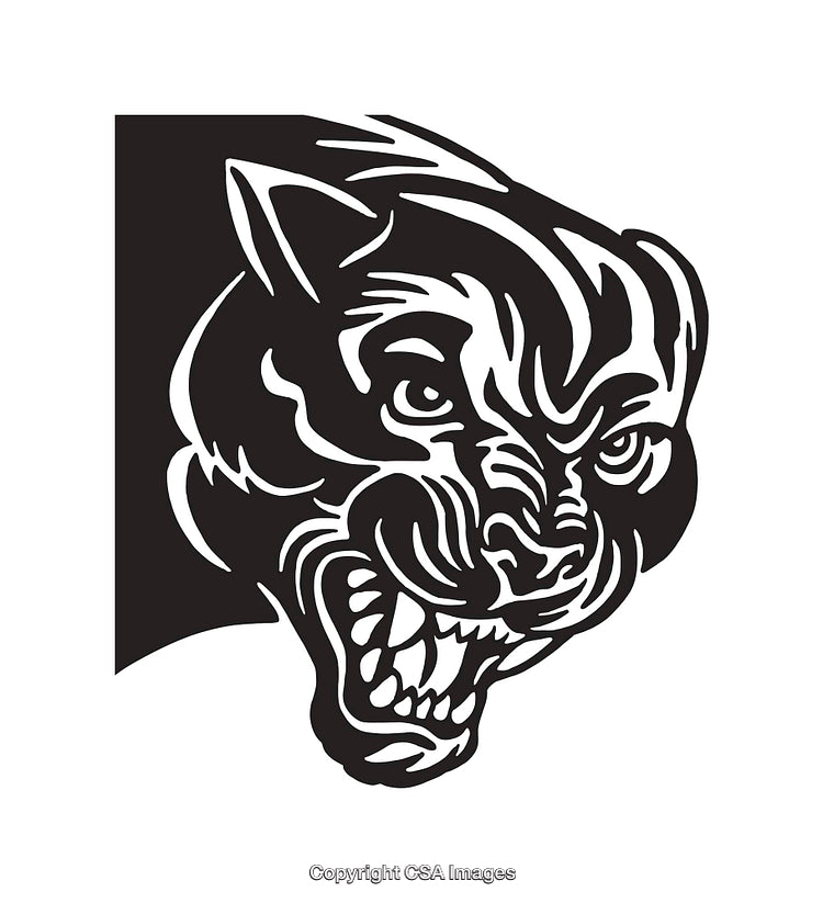 Fierce Black and White Line Art Illustration of a Panther Face