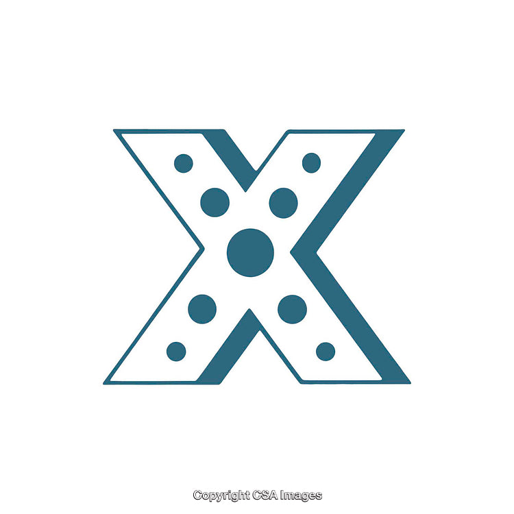 Artistic Blue Styled Letter X with Circular Design Elements