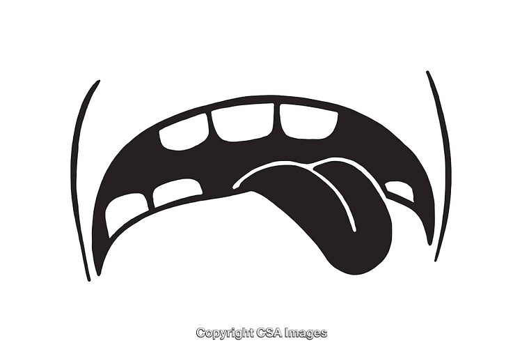 Black and White Line Art of Mouth with Tongue Sticking Out